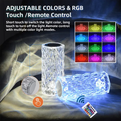 16 Colors Diamond Rose Crystal Touch Lamp, Usb Rechargeable Table Lamp – With Remote