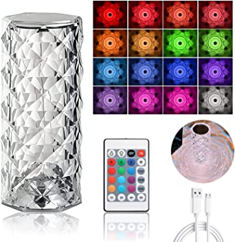 16 Colors Diamond Rose Crystal Touch Lamp, Usb Rechargeable Table Lamp – With Remote