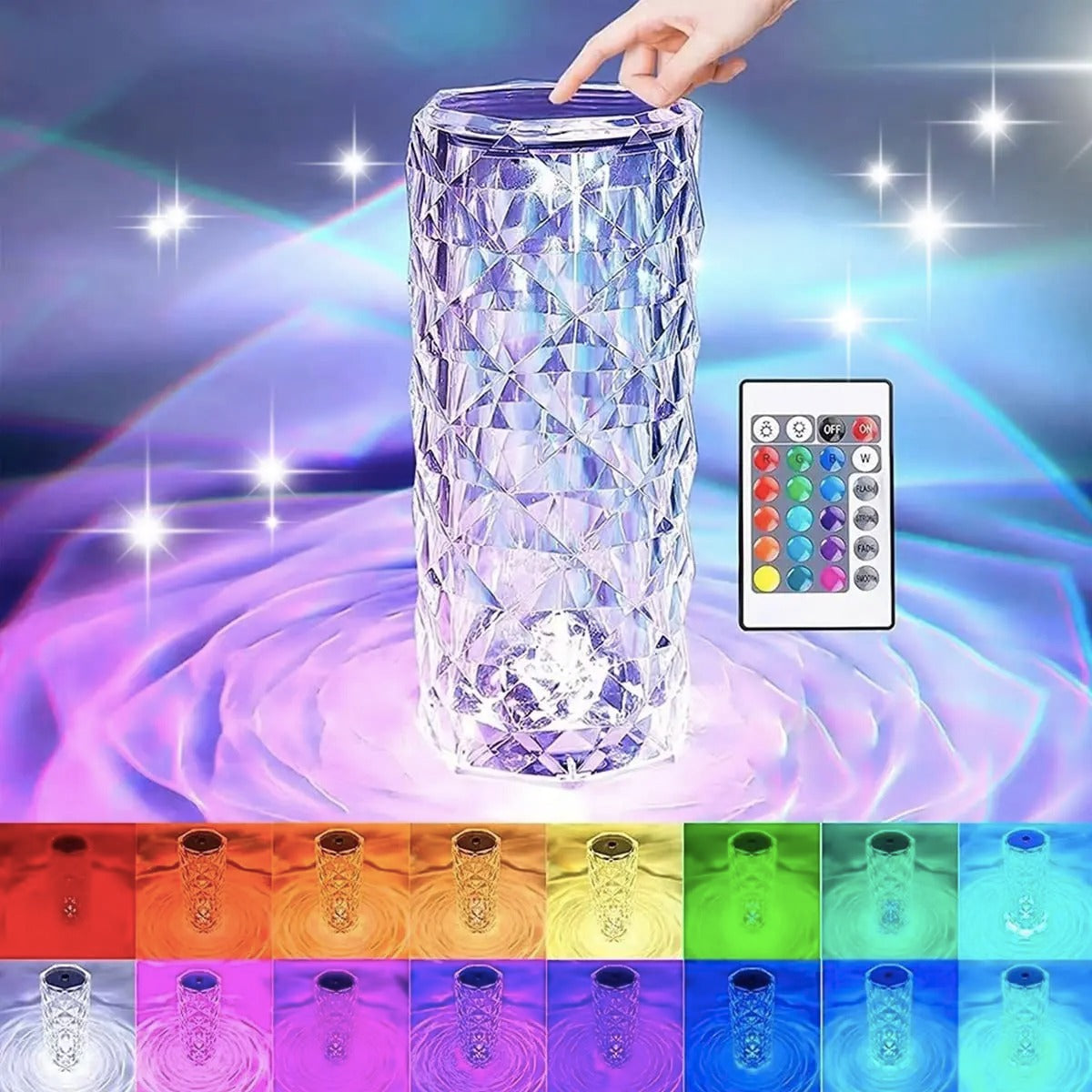 16 Colors Diamond Rose Crystal Touch Lamp, Usb Rechargeable Table Lamp – With Remote