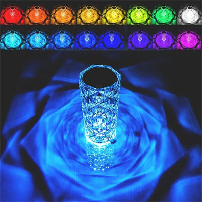 16 Colors Diamond Rose Crystal Touch Lamp, Usb Rechargeable Table Lamp – With Remote