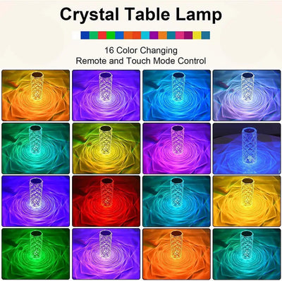 16 Colors Diamond Rose Crystal Touch Lamp, Usb Rechargeable Table Lamp – With Remote