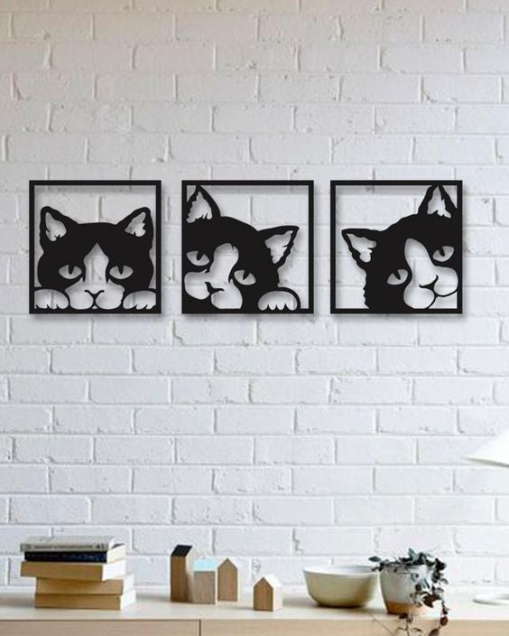 Wall Art 3Pcs Cat Frame Wooden Home Decor D27