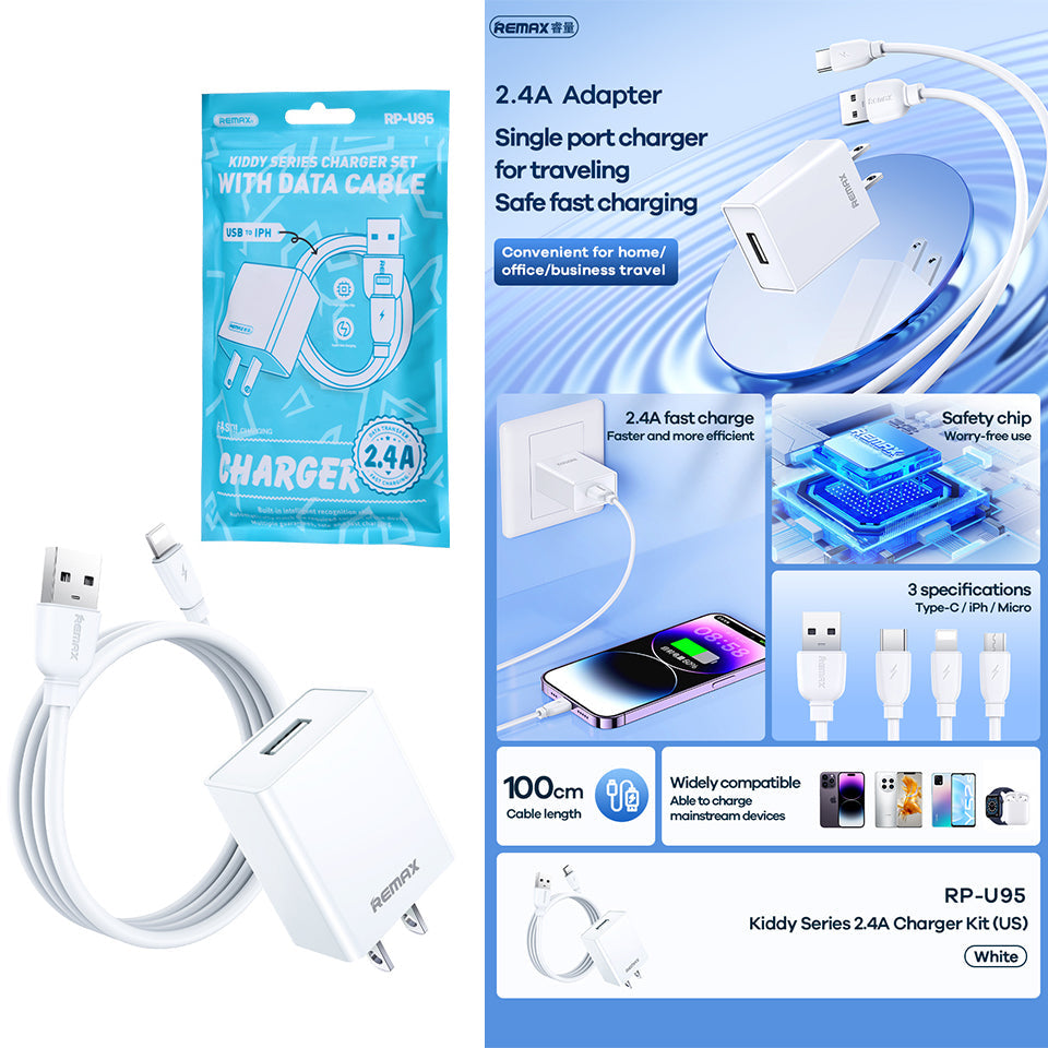 REMAX RP-U95-M 2.4A EU Charger Kiddy Series Charger Set with Cable