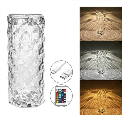 16 Colors Diamond Rose Crystal Touch Lamp, Usb Rechargeable Table Lamp – With Remote