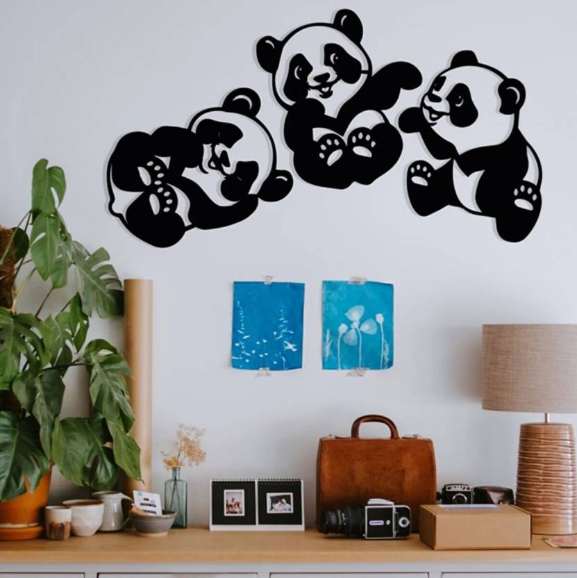 Wall Art Cute Baby Panda set of 3 MDF wooden wall decoration for Children Room D4