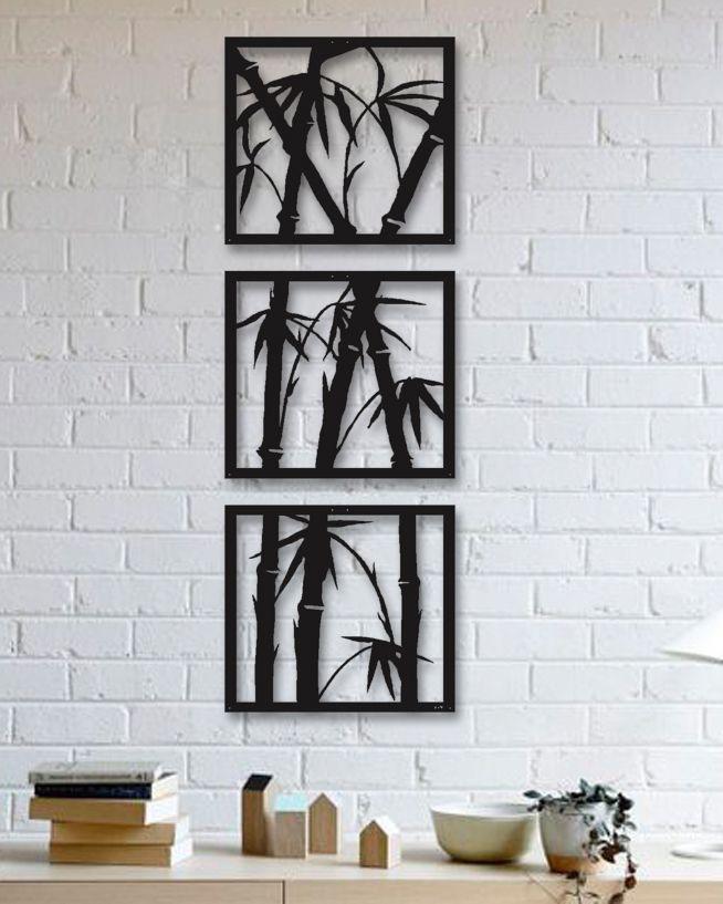 Wall Art Bamboo Tree 3 Frame Wooden Home Decor D30